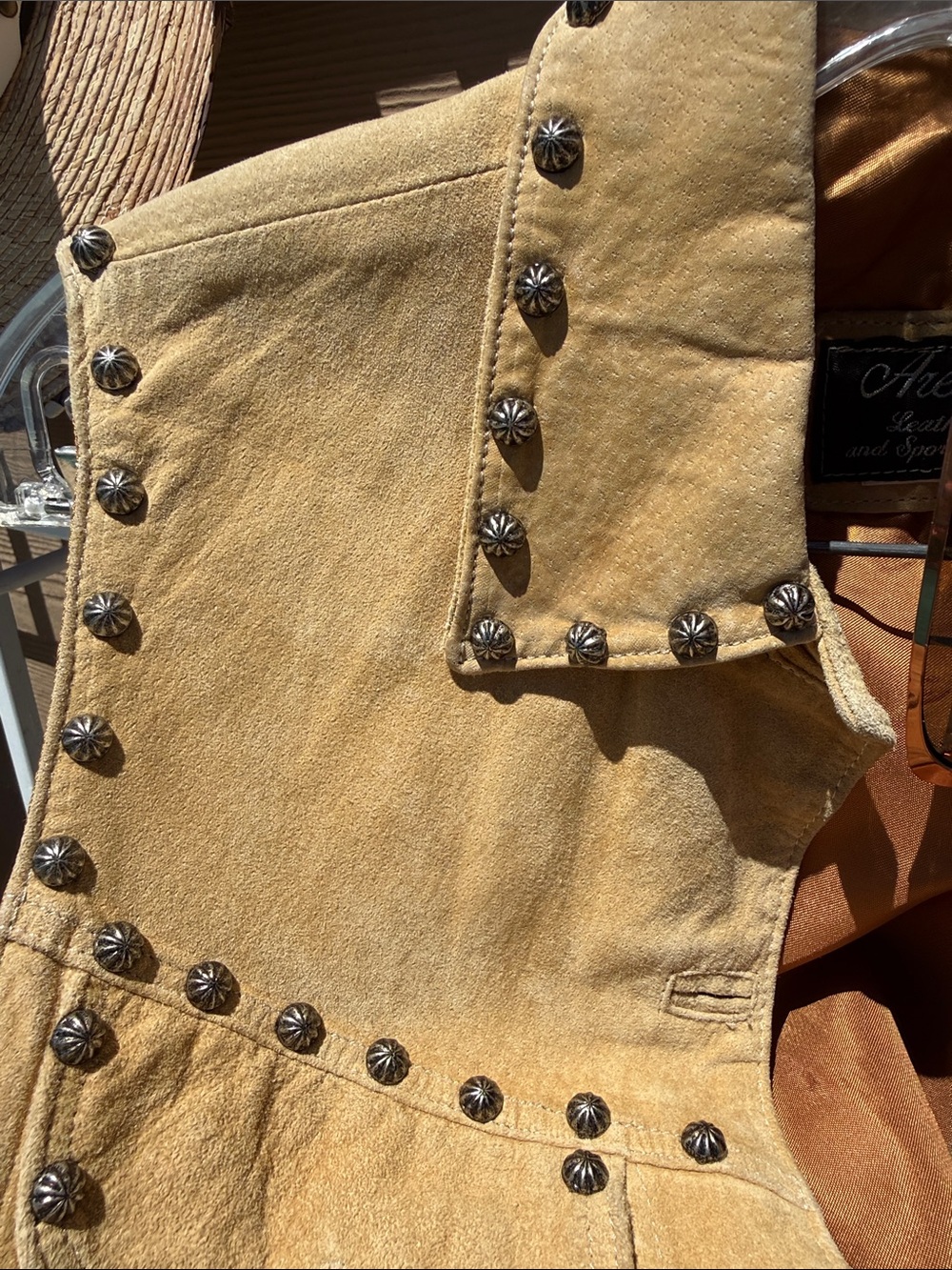 Vintage Arella Leather Carmel soft bigsm studs Western / biker lined pickets S-M - Picture 9 of 17